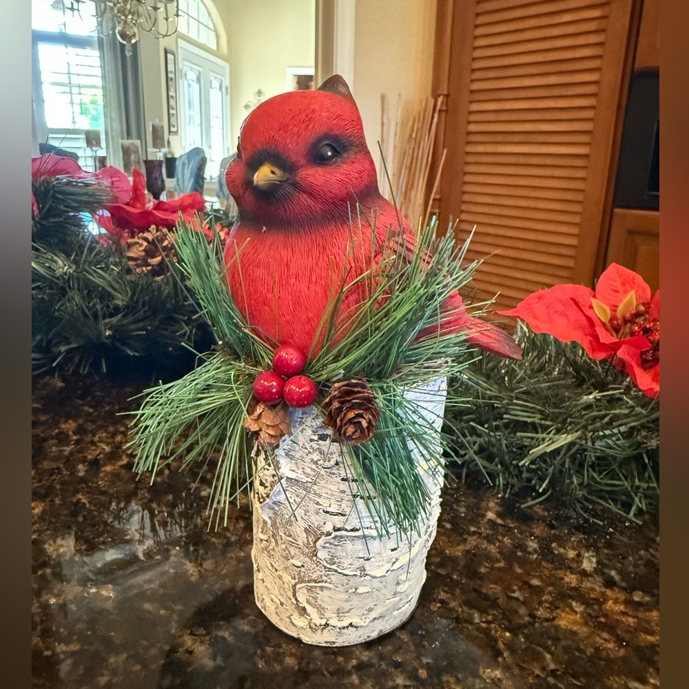 Vintage Red Cardinal Figurine with Pine Accents Christmas Decor